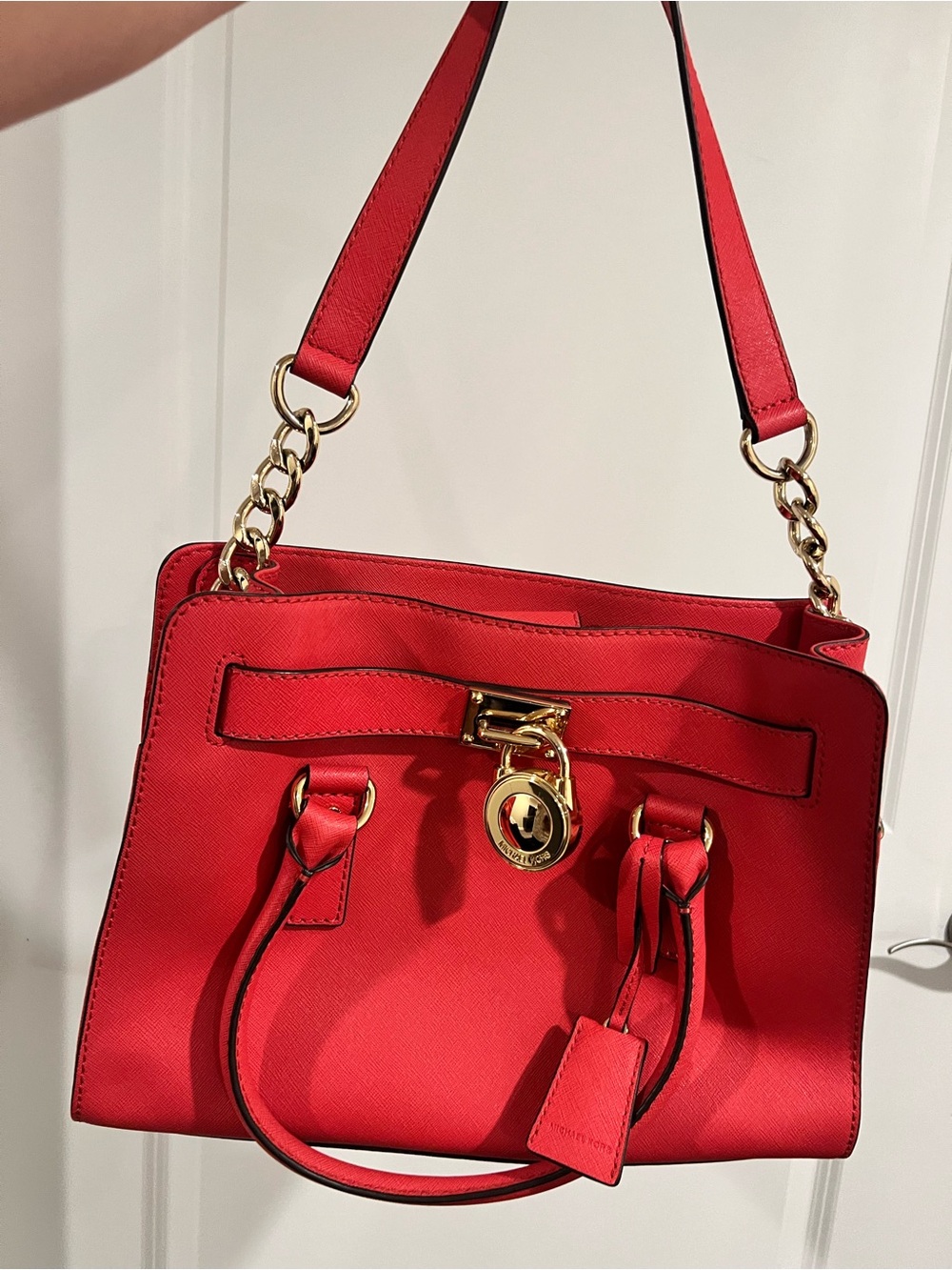 Michael Kors Red Satchel with Gold Hardware and Chain Strap